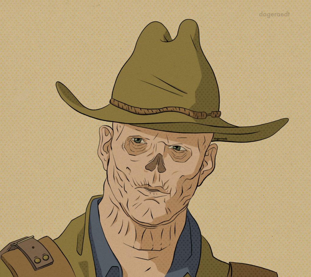 Colored pen drawing of The Ghoul/ Cooper Howard from Fallout